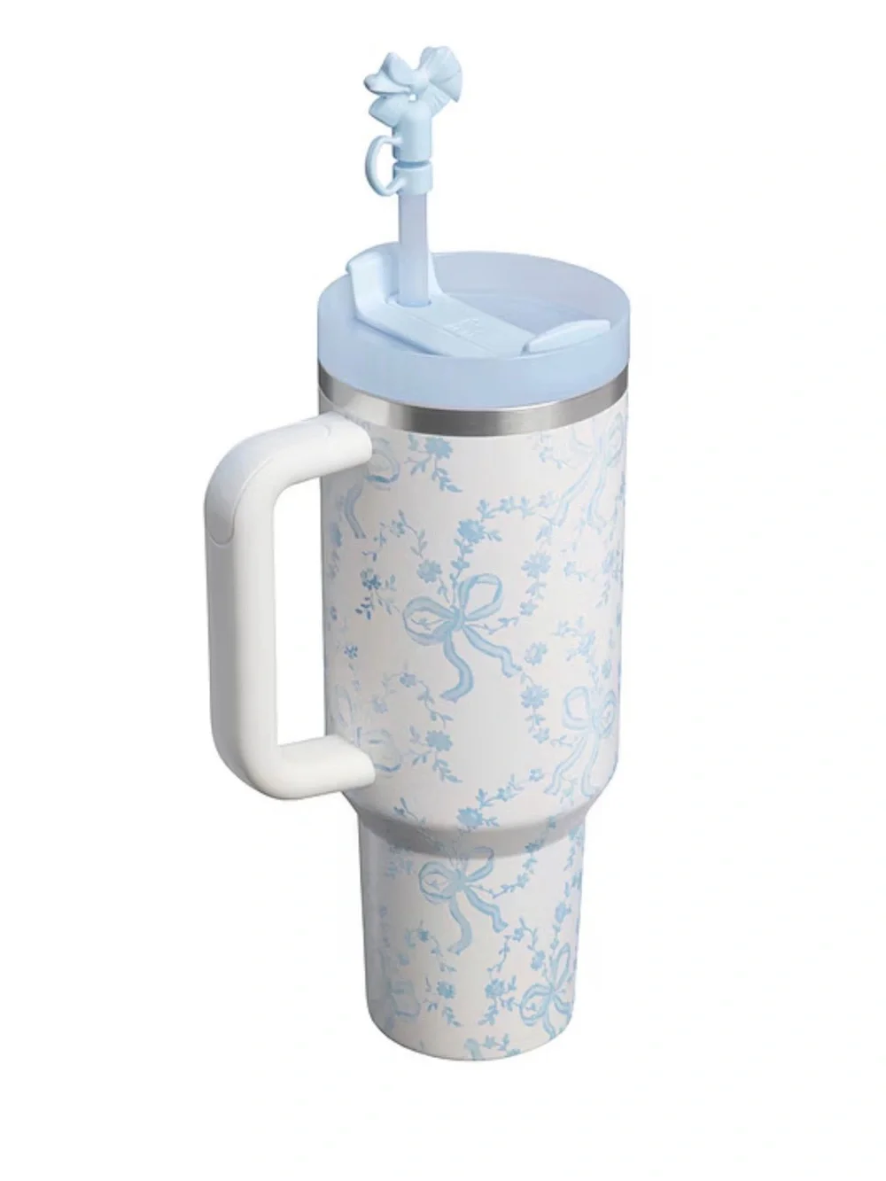 Stanley Pale Blue Floral Quencher Tumbler with Bow Straw